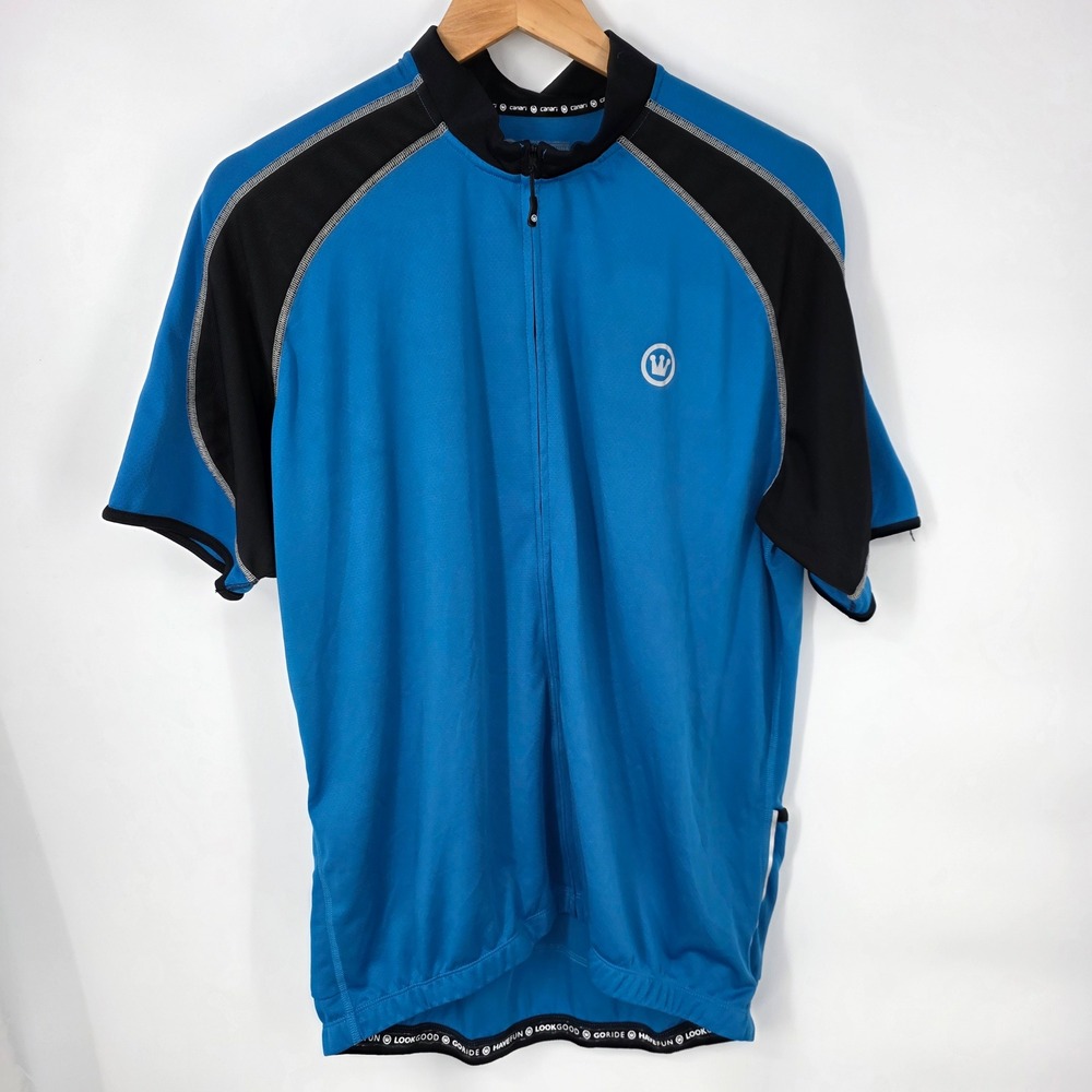 Canari‎ Short Sleeve Cycling Jersey Mens XL Blue Black Quarter Zip 3-Pocket